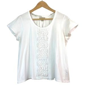 Burberry Brit Women’s White Tan Check Cotton Crochet Short Sleeve Shirt Size Med